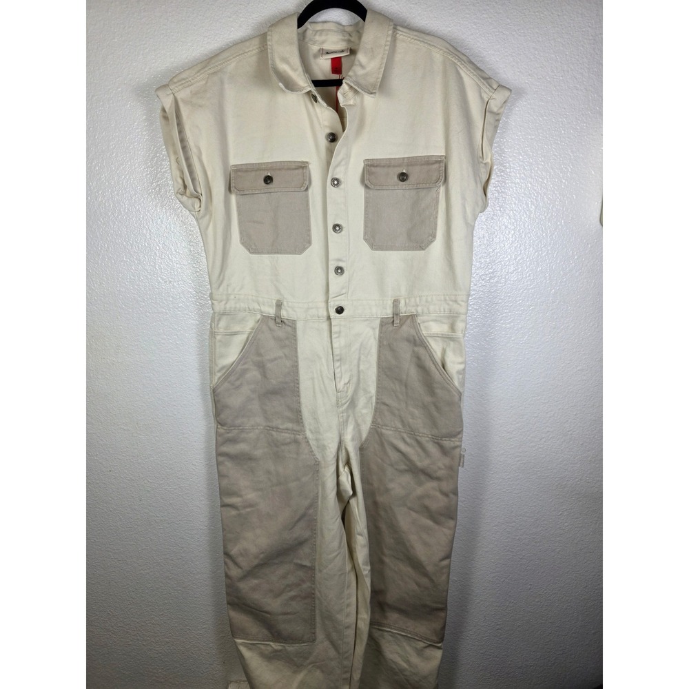 Woolrich x Target Women Cream Tan Utility Denim Jumpsuit Sleeveless Size 14